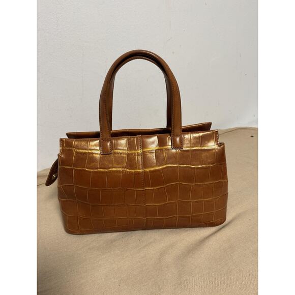 Monsac Satchel Bag Womens Brown Croc Embossed Leather Top Handle Purse Tote Zip - Picture 5 of 12